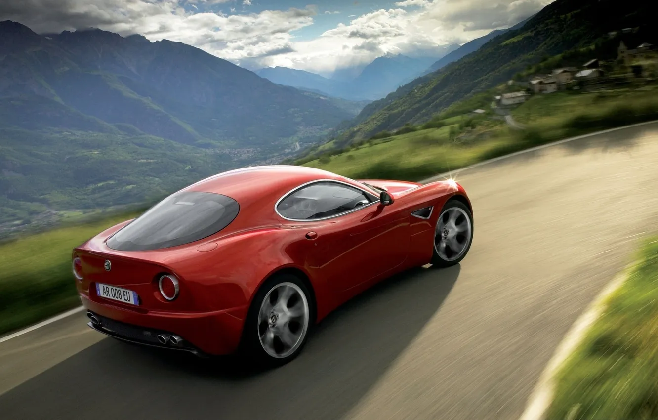 Photo wallpaper car, machine, auto, red, Alfa Romeo, 8c competizione