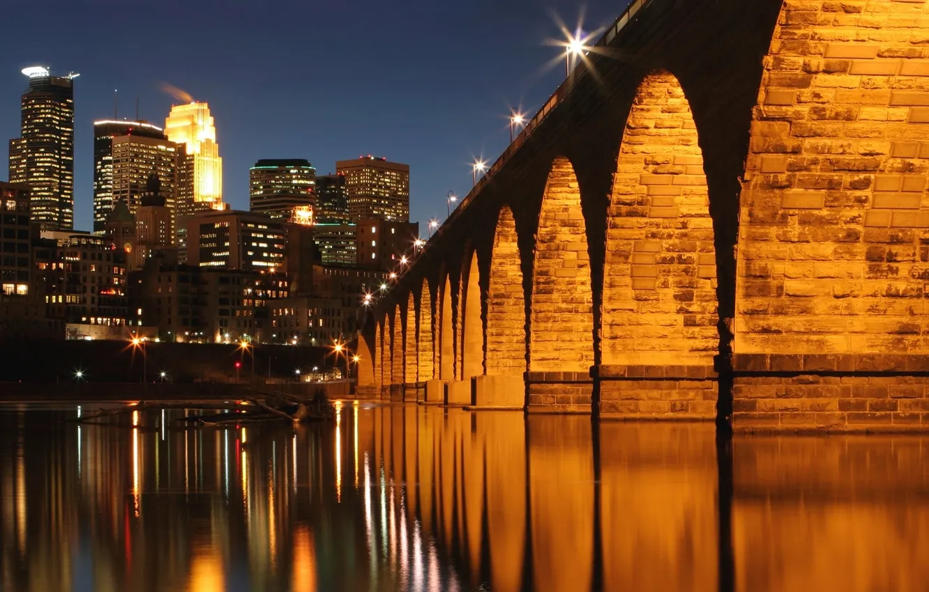 Photo wallpaper bridge, the city, river, Minneapolis, Mississippi