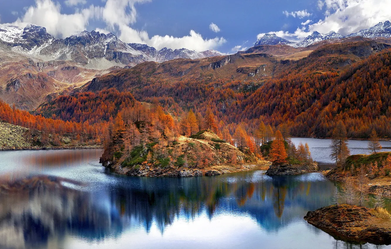 Photo wallpaper autumn, mountains, lake