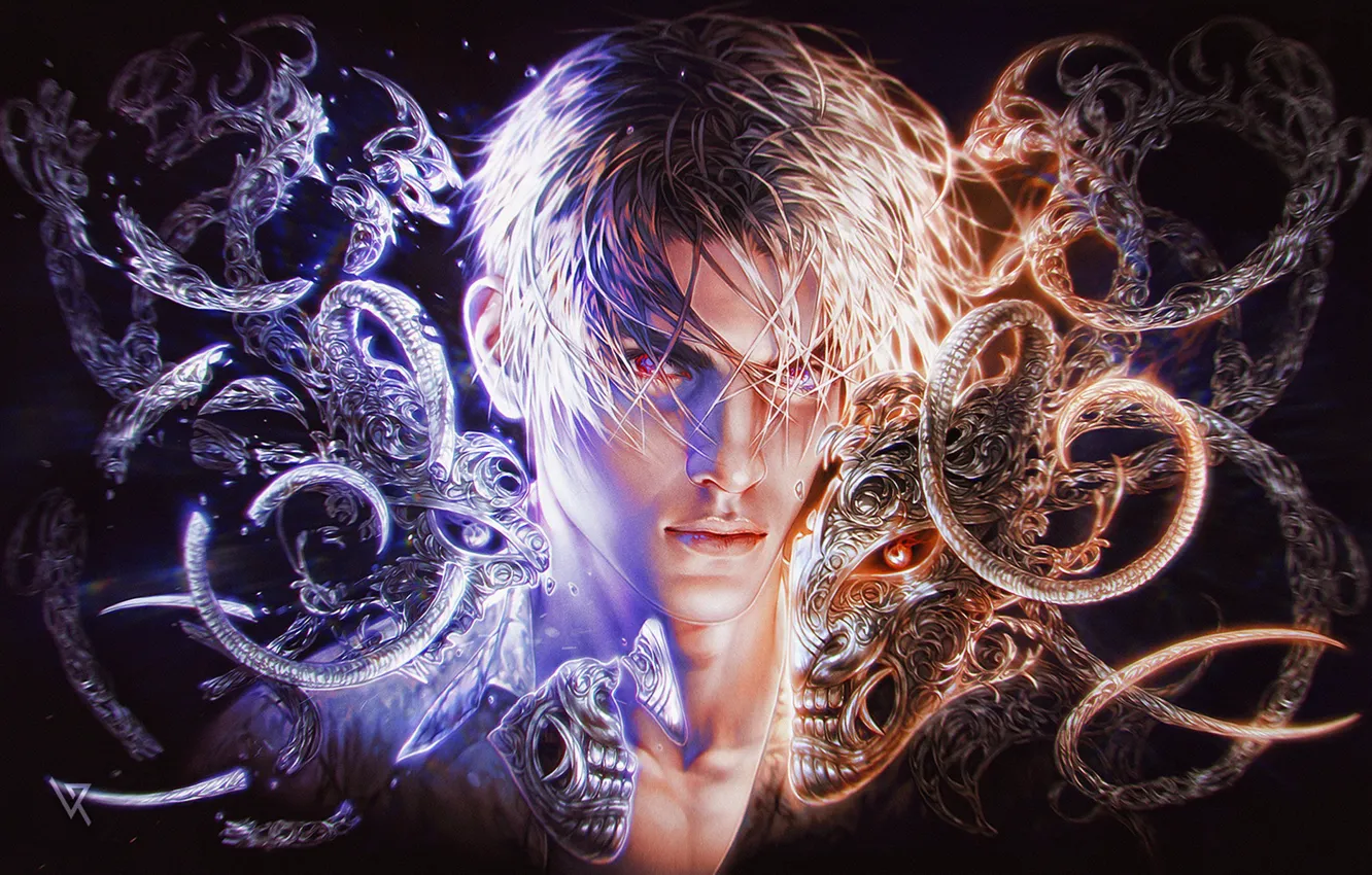 Photo wallpaper light, face, fantasy, darkness, the demon, art, male, guy