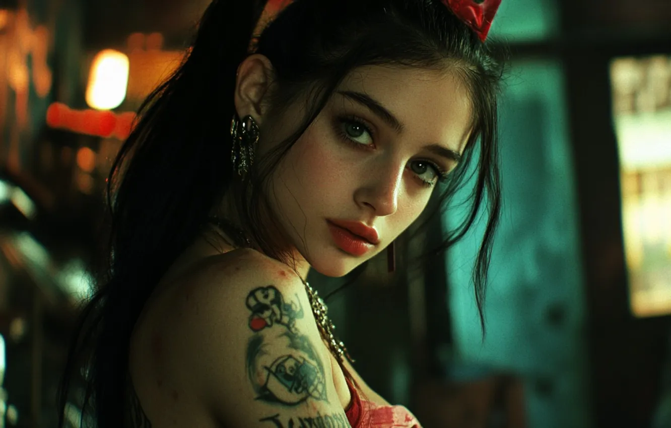 Photo wallpaper look, girl, the atmosphere, tattoo, beauty, Gothic girl
