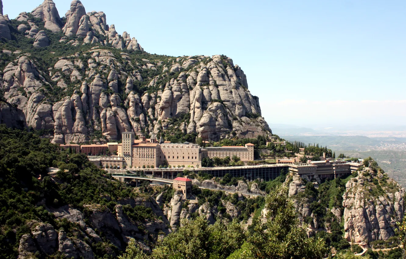 Photo wallpaper mountains, stones, rocks, panorama, Spain, the monastery, Monastery of Montserrat