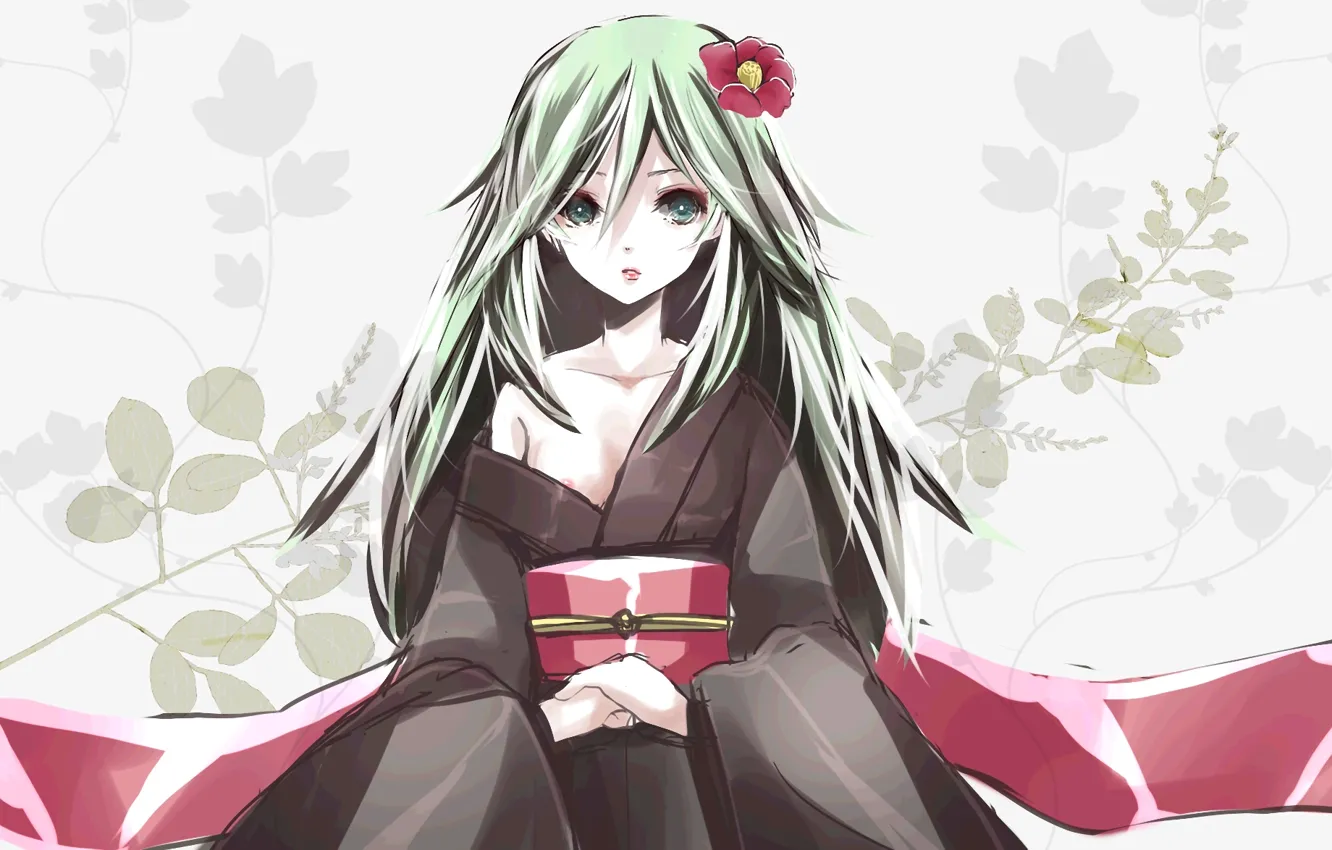 Photo wallpaper flower, girl, kimono, vocaloid, hatsune miku