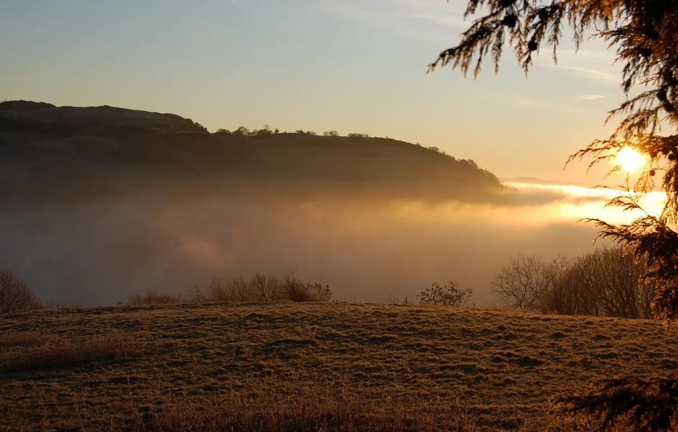 Photo wallpaper light, landscape, sunset, mountains, clouds, nature