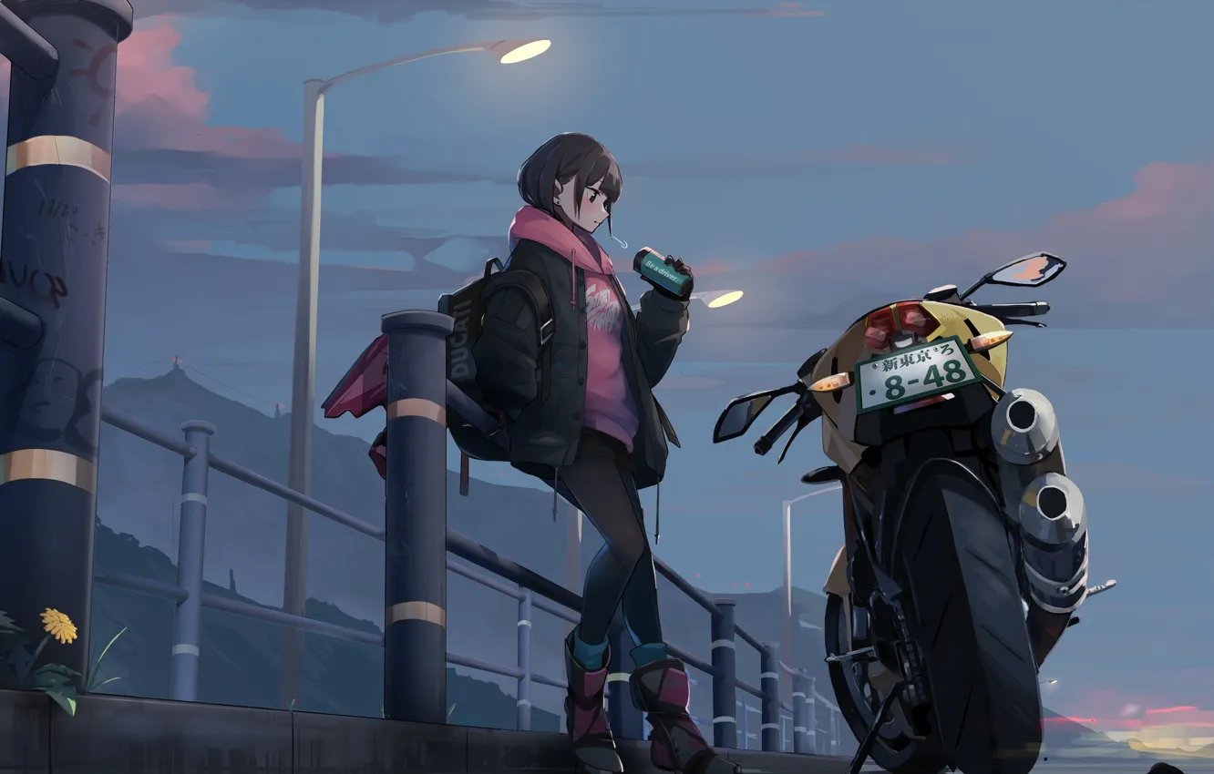 Photo wallpaper road, shorts, sky, night, motorcycle, ducati, clouds, street fighter