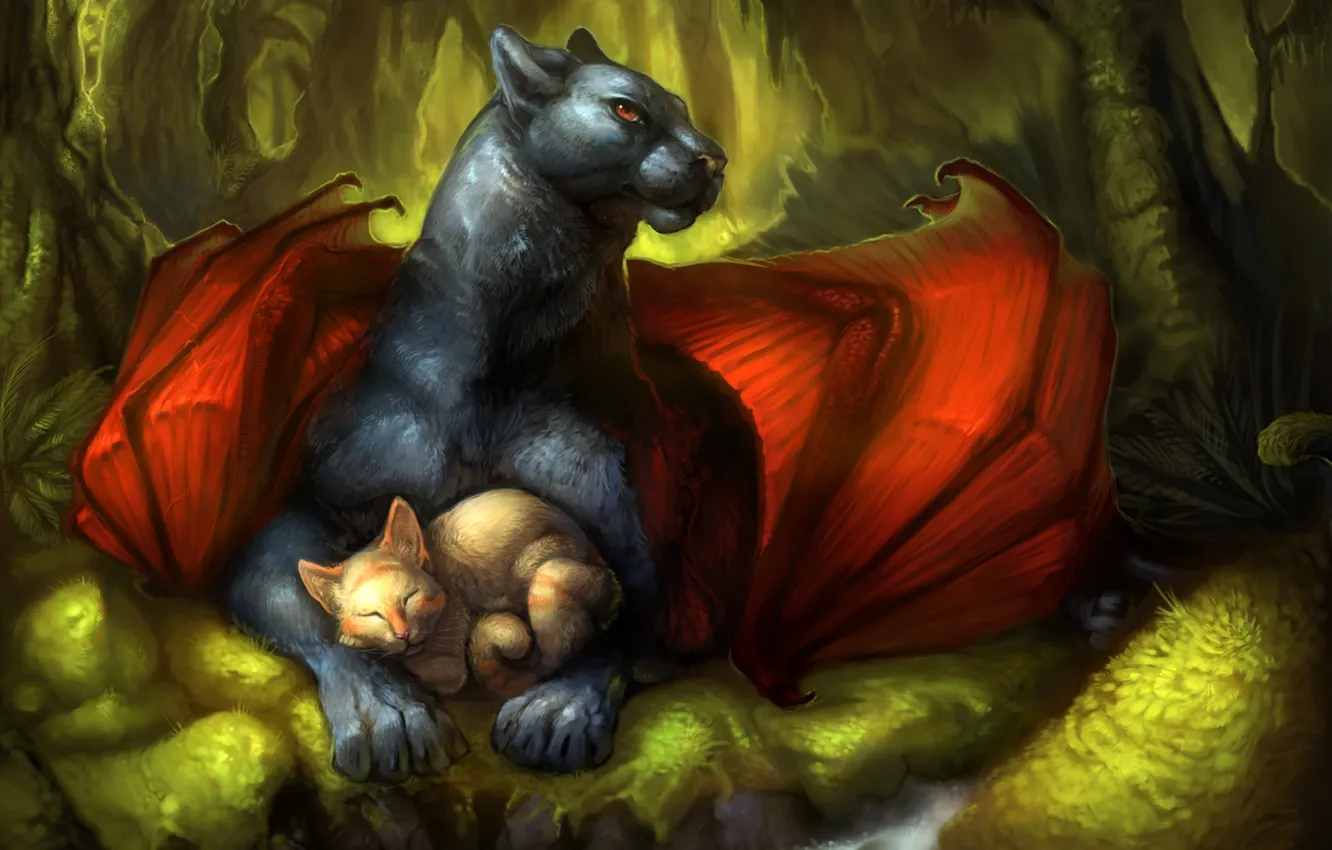 Photo wallpaper trees, nature, wings, art, cub, rajewel