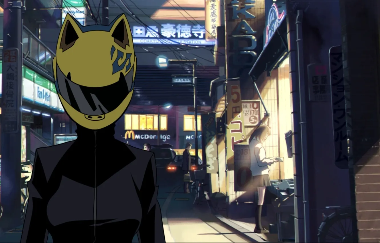 Photo wallpaper girl, the city, helmet, ears, Byousoku 5 centimetre, Durarara!!