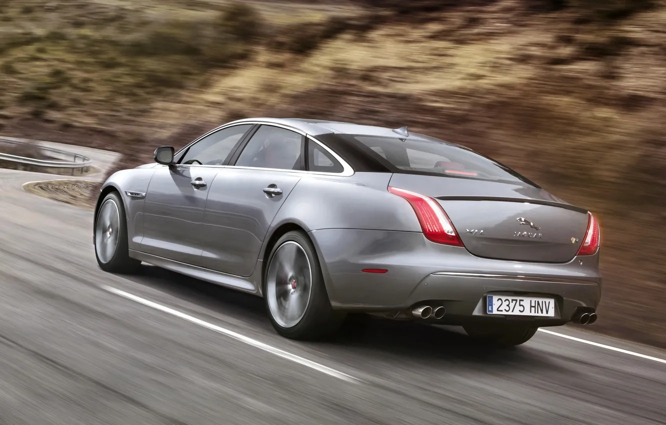 Photo wallpaper road, auto, speed, Jaguar, back, XJR