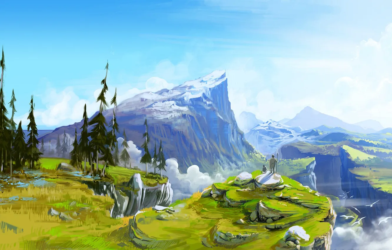 Photo wallpaper mountains, spring, Spring in the valley