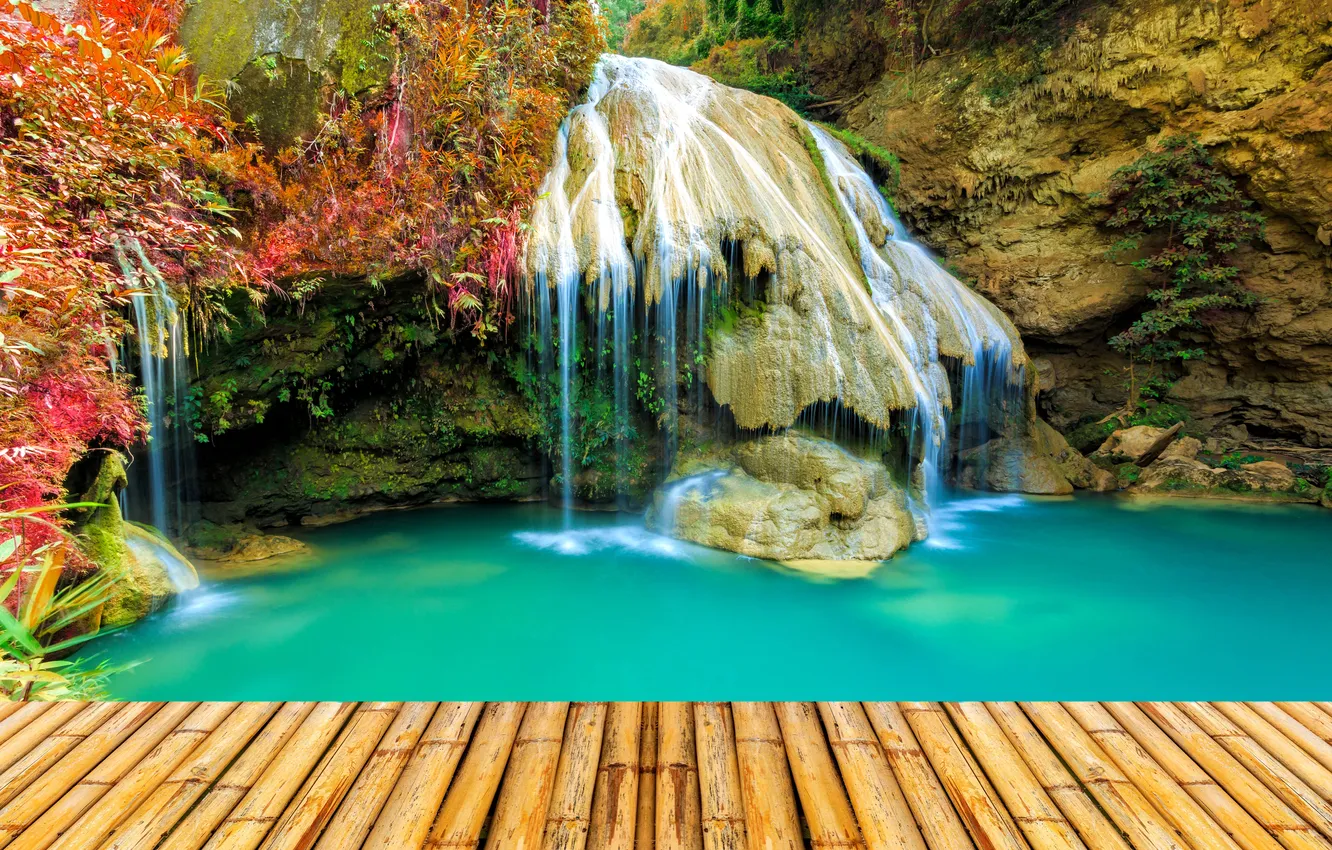 Photo wallpaper Park, waterfall, Thailand, bridges