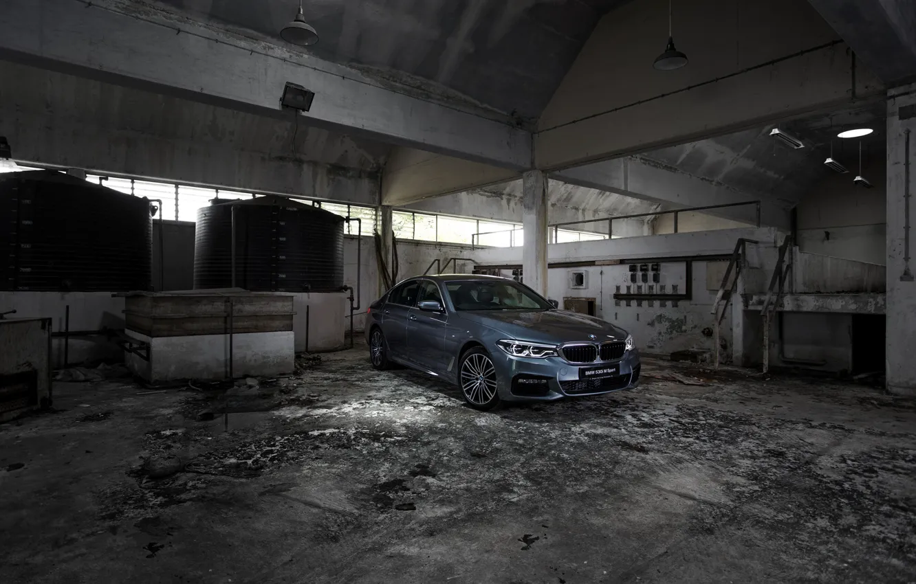 Photo wallpaper grey, wall, BMW, sedan, concrete, 530i, 5, four-door