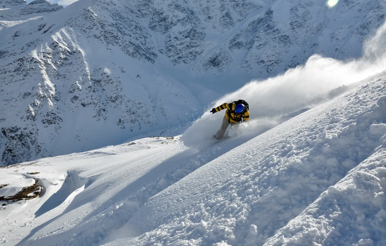Photo wallpaper winter, snow, ski, mountain, skier, extreme sports