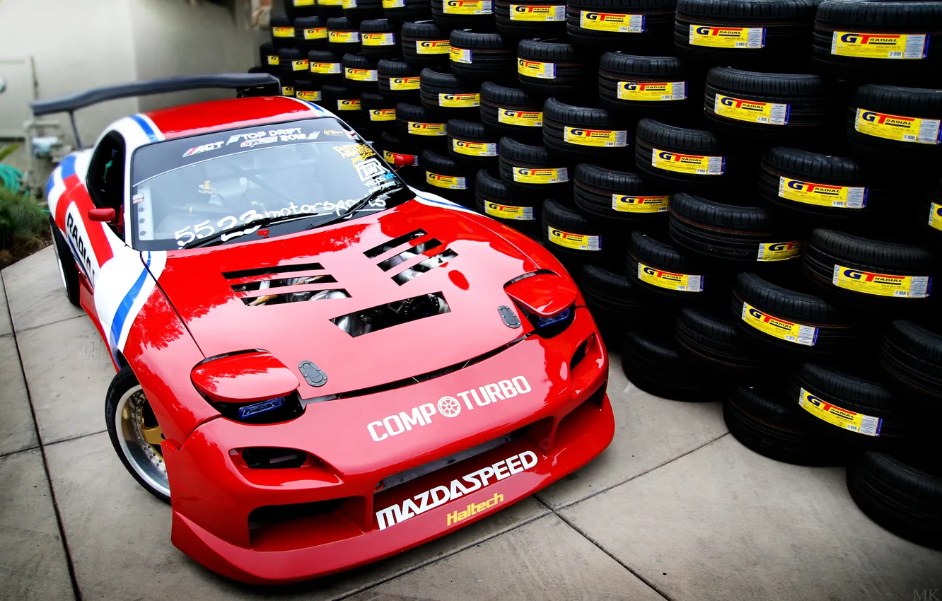 Photo wallpaper tires, red, Mazda, red, a lot, tuning, Mazda, RX-7