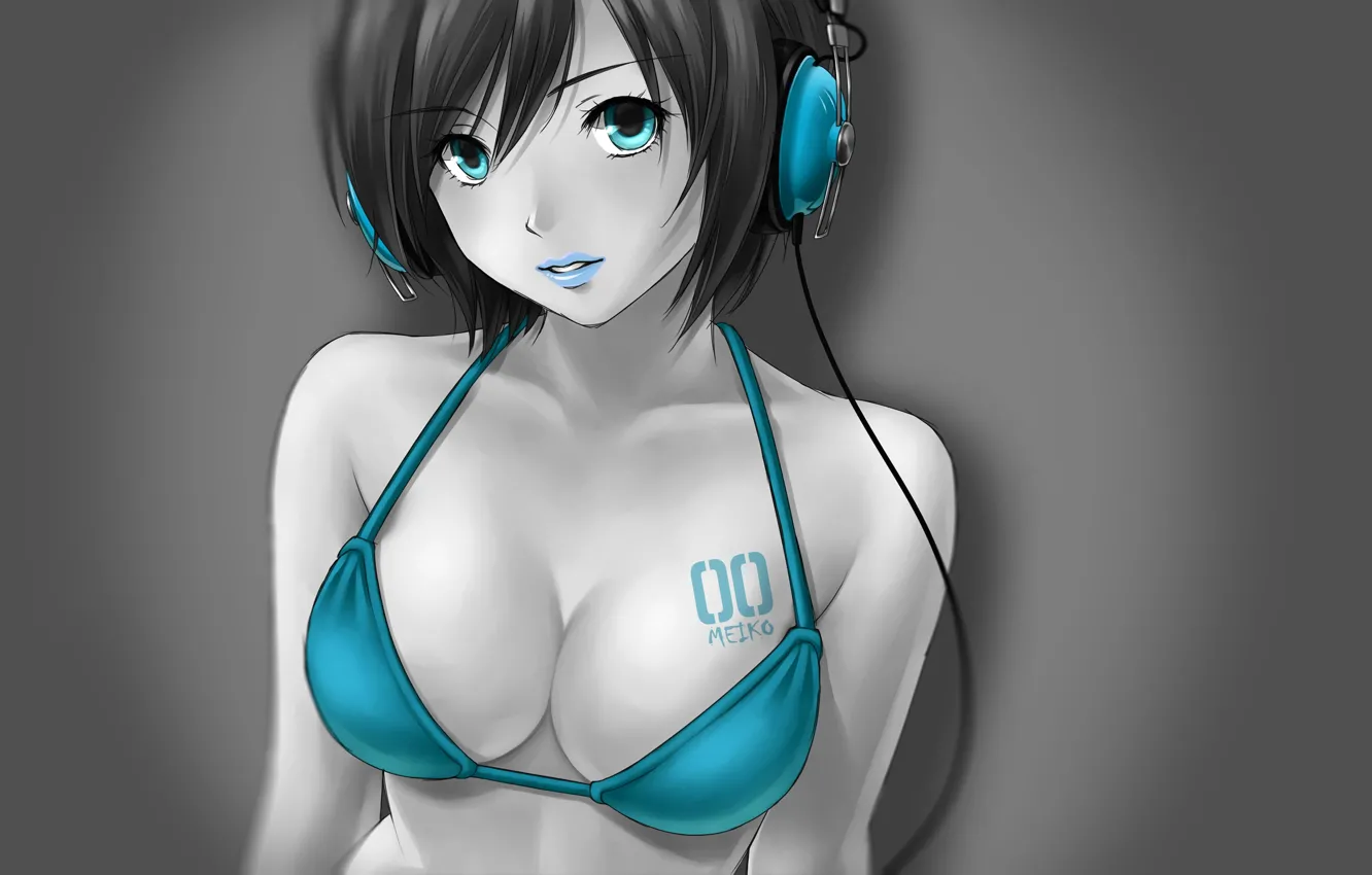 Photo wallpaper girl, vocaloid, blue, anime, headphones, meiko