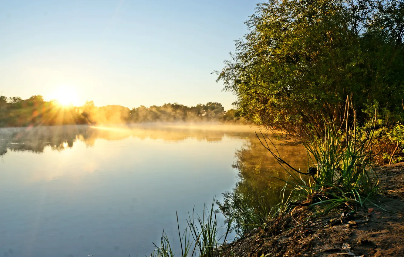 Photo wallpaper Russia, morning, dawn, river, Ishim