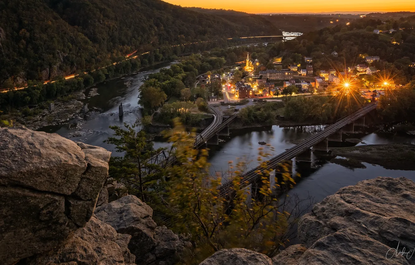Photo wallpaper the city, Sunset, Harpers Ferry