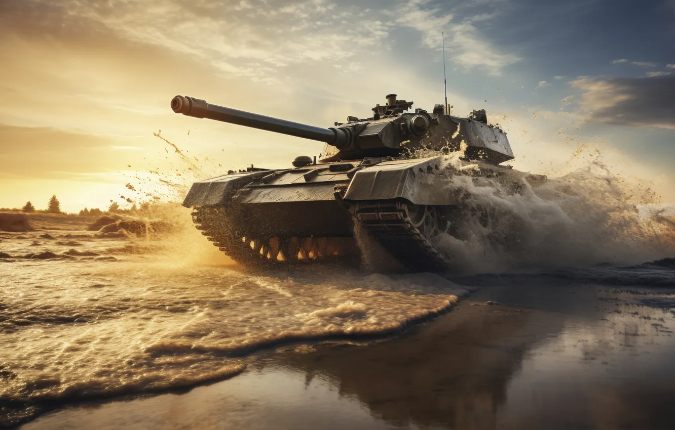 Photo wallpaper water, squirt, dawn, dust, tank, digital art, AI art, The Art of Artificial Intelligence