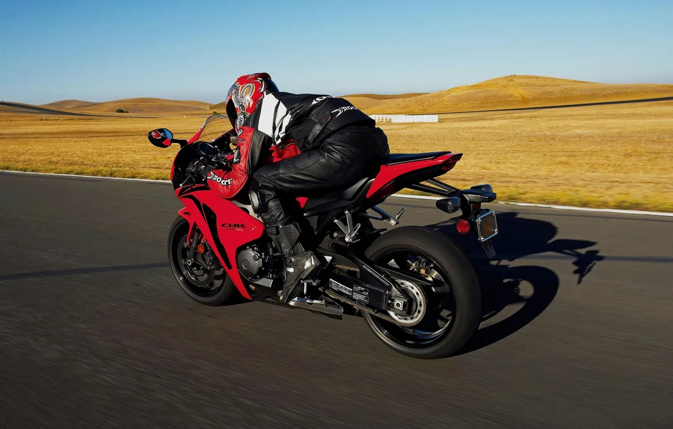 Photo wallpaper red, speed, track, costume, helmet, adrenaline, sportbike, protection