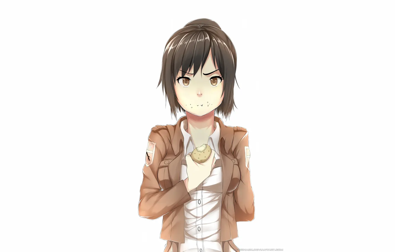 Photo wallpaper look, girl, soldiers, form, gesture, chews, art, the seriousness