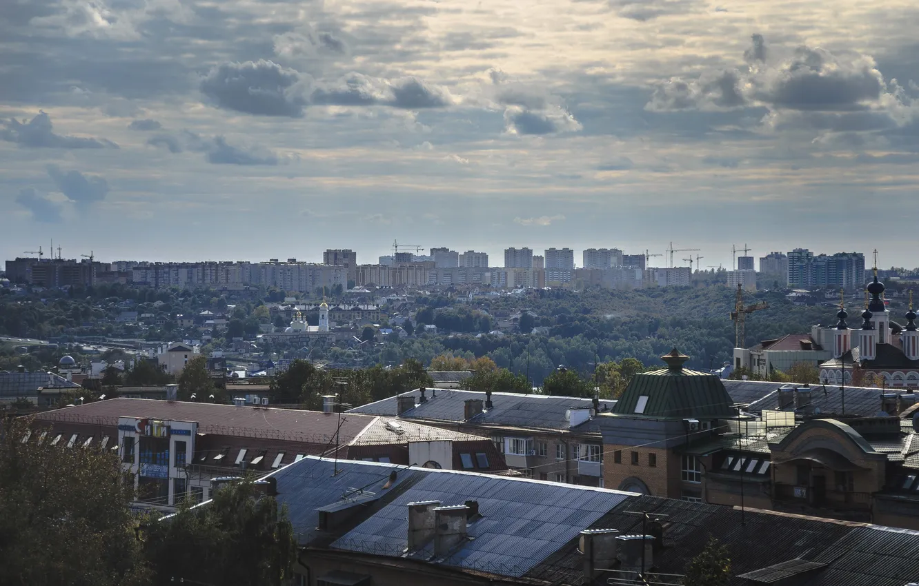 Photo wallpaper roof, the sky, clouds, the city, Russia, Russia, Kaluga, Kaluga