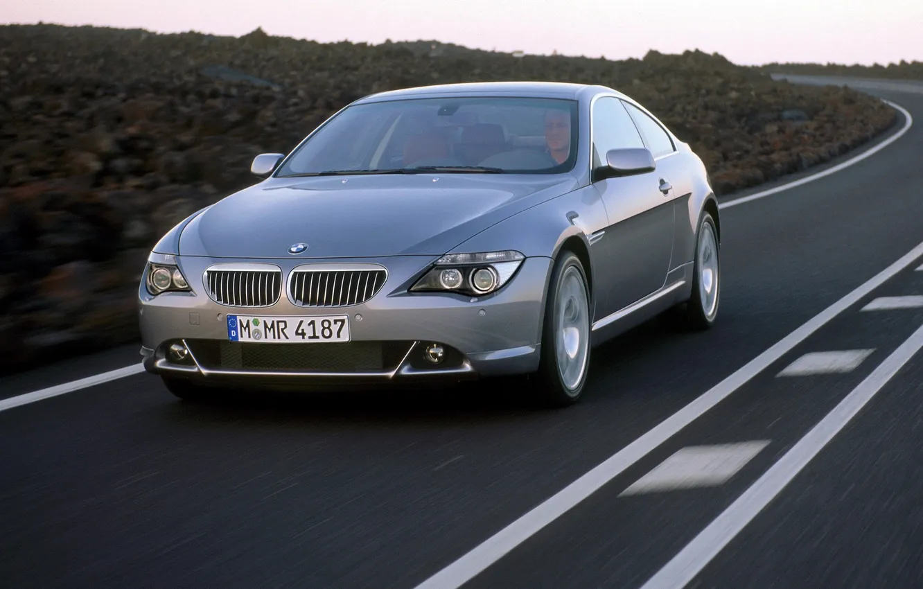 Photo wallpaper BMW E63, speed, markup, road, highway, silver, E63, BMW