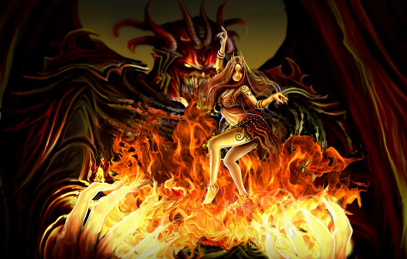 Photo wallpaper girl, lights, dance, hands, the demon