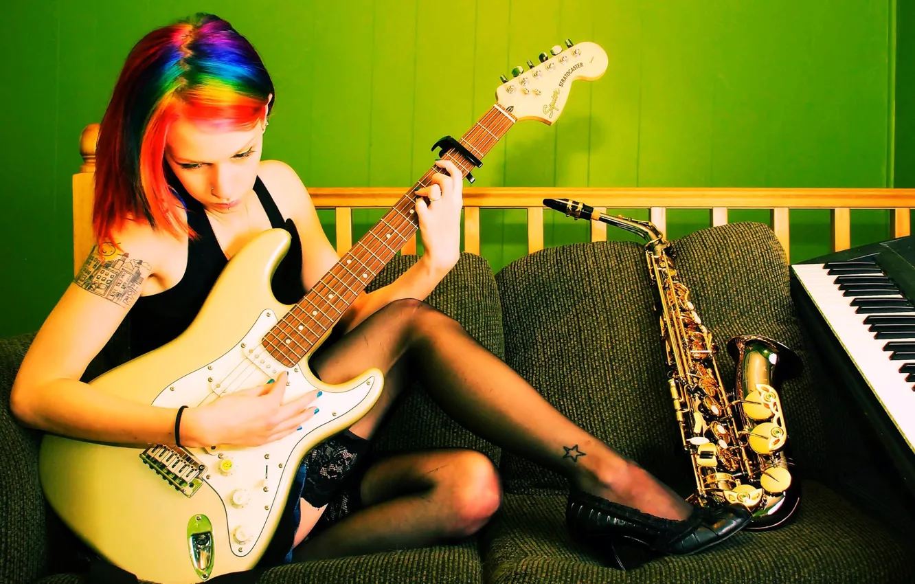 Photo wallpaper girl, music, instrumento