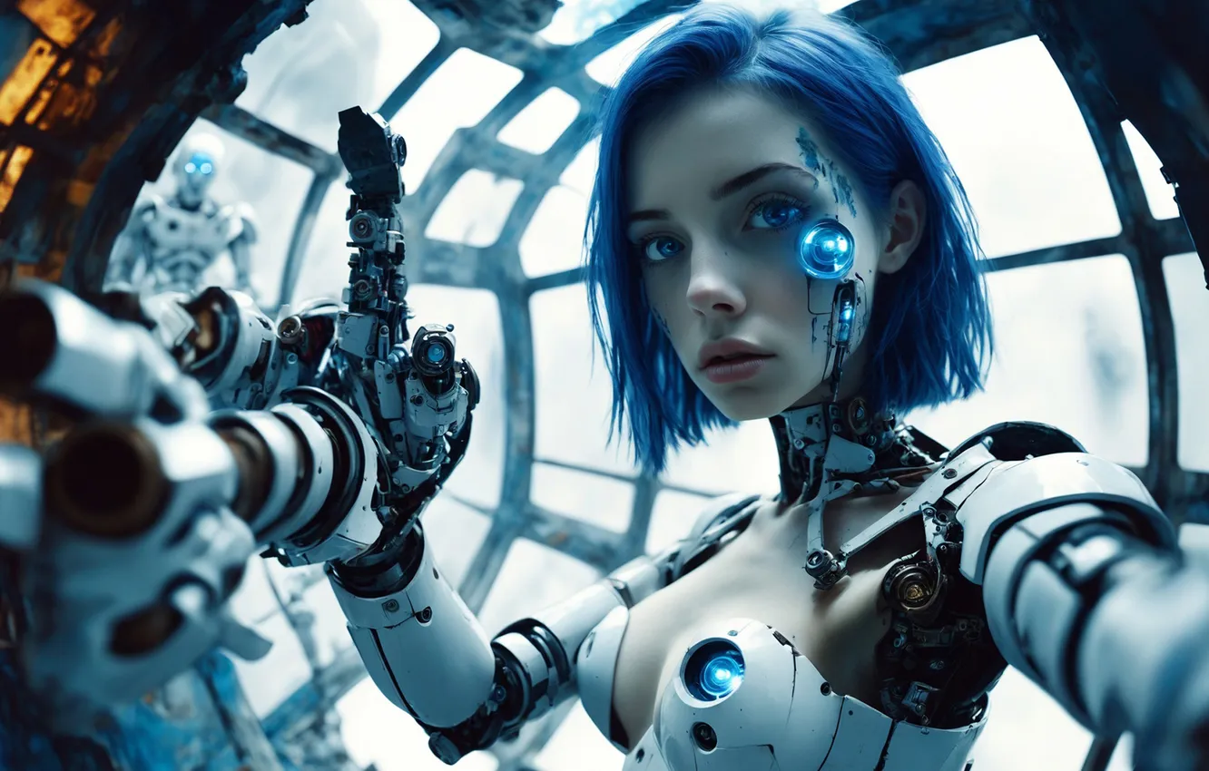 Photo wallpaper girl, weapons, robot, cyborg