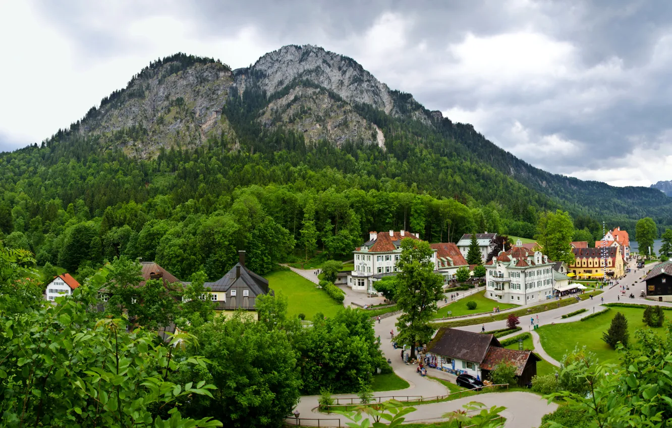 Photo wallpaper forest, trees, landscape, mountains, home, Germany, Schwangau