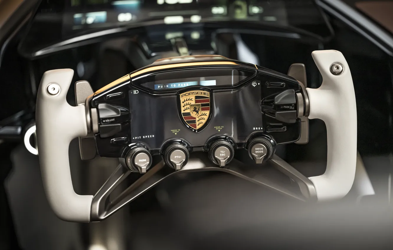 Photo wallpaper Porsche, steering wheel, Porsche Mission X