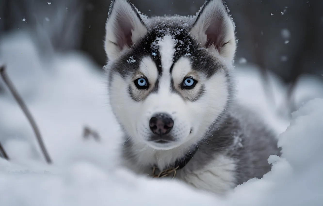 Photo wallpaper rendering, dog, art, puppy, husky, digital art, digital art, AI art