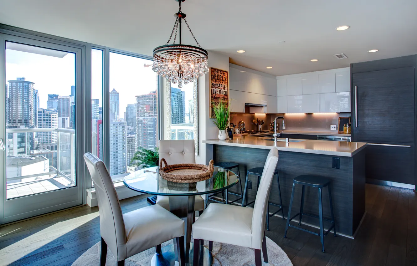 Photo wallpaper design, style, interior, kitchen, Downtown, dining room, Seattle, condominium