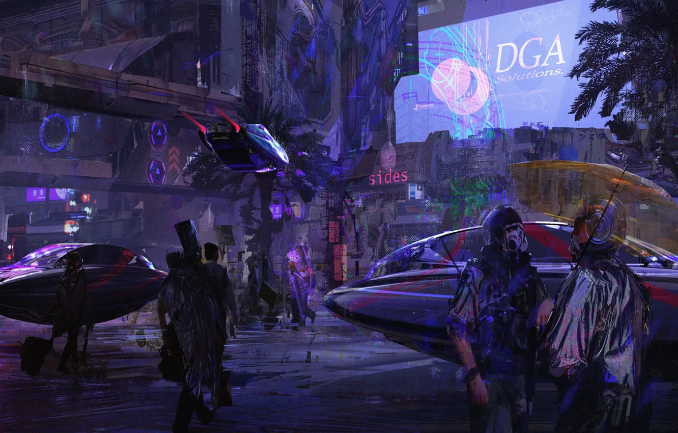 Photo wallpaper the city, future, fiction, people, neon, science fiction, art, Illustration