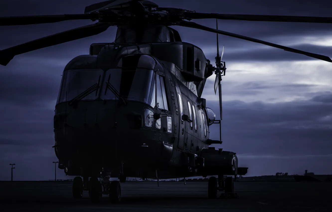 Photo wallpaper aviation, night, helicopter, the airfield, With, AW101 Merlin