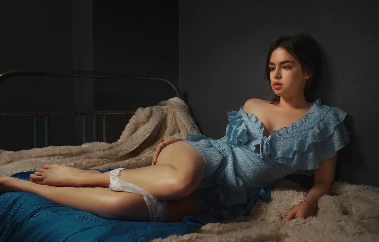 Photo wallpaper girl, pose, bed, dress, legs, Alexey Gurylev
