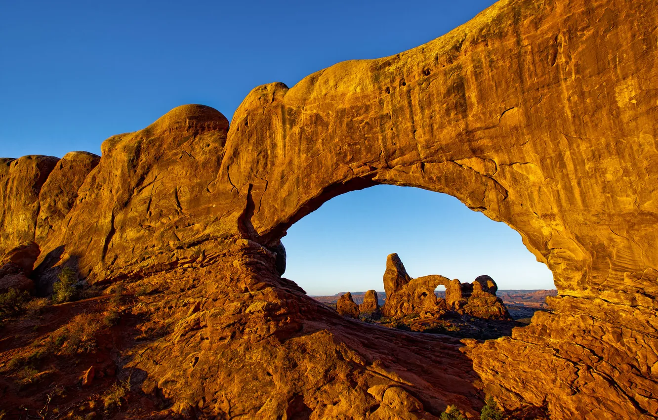Photo wallpaper the sky, mountains, rock, arch, Utah, USA, Arches National Park