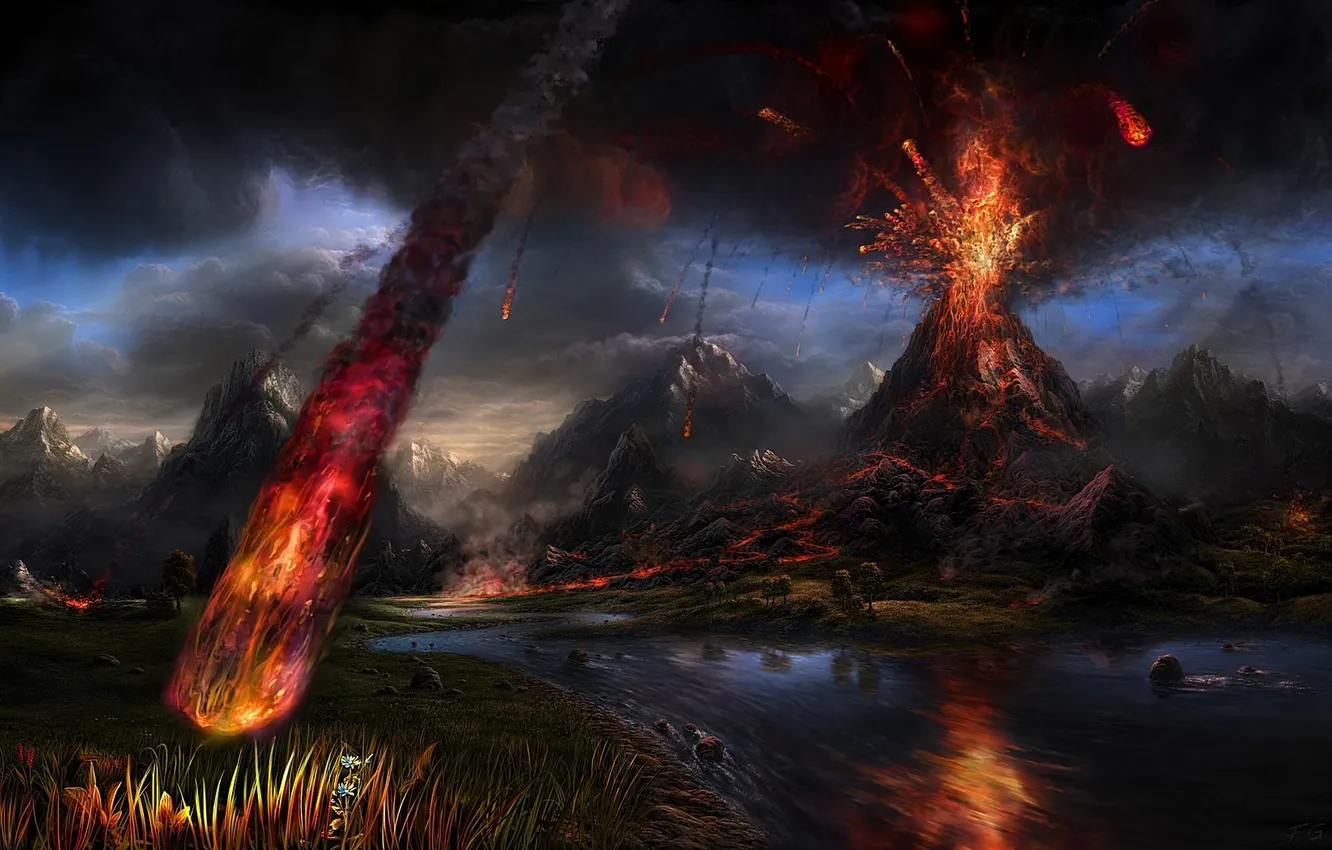 Photo wallpaper the wreckage, lava, the eruption of the volcano, eruption