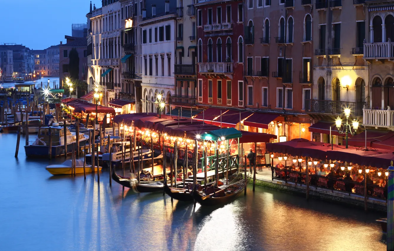 Photo wallpaper city, the city, lights, Italy, Venice, channel, Italy, night