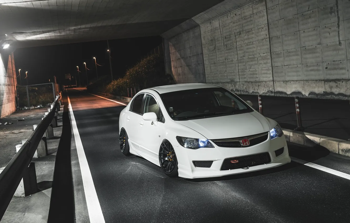 Photo wallpaper Japan, white, Honda, Front, tuning, face, low, stance