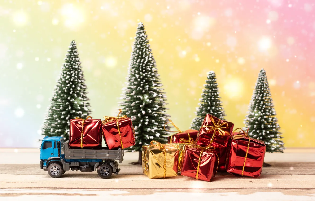 Photo wallpaper toy, new year, Christmas, machine, herringbone, Christmas decorations, new year decorations