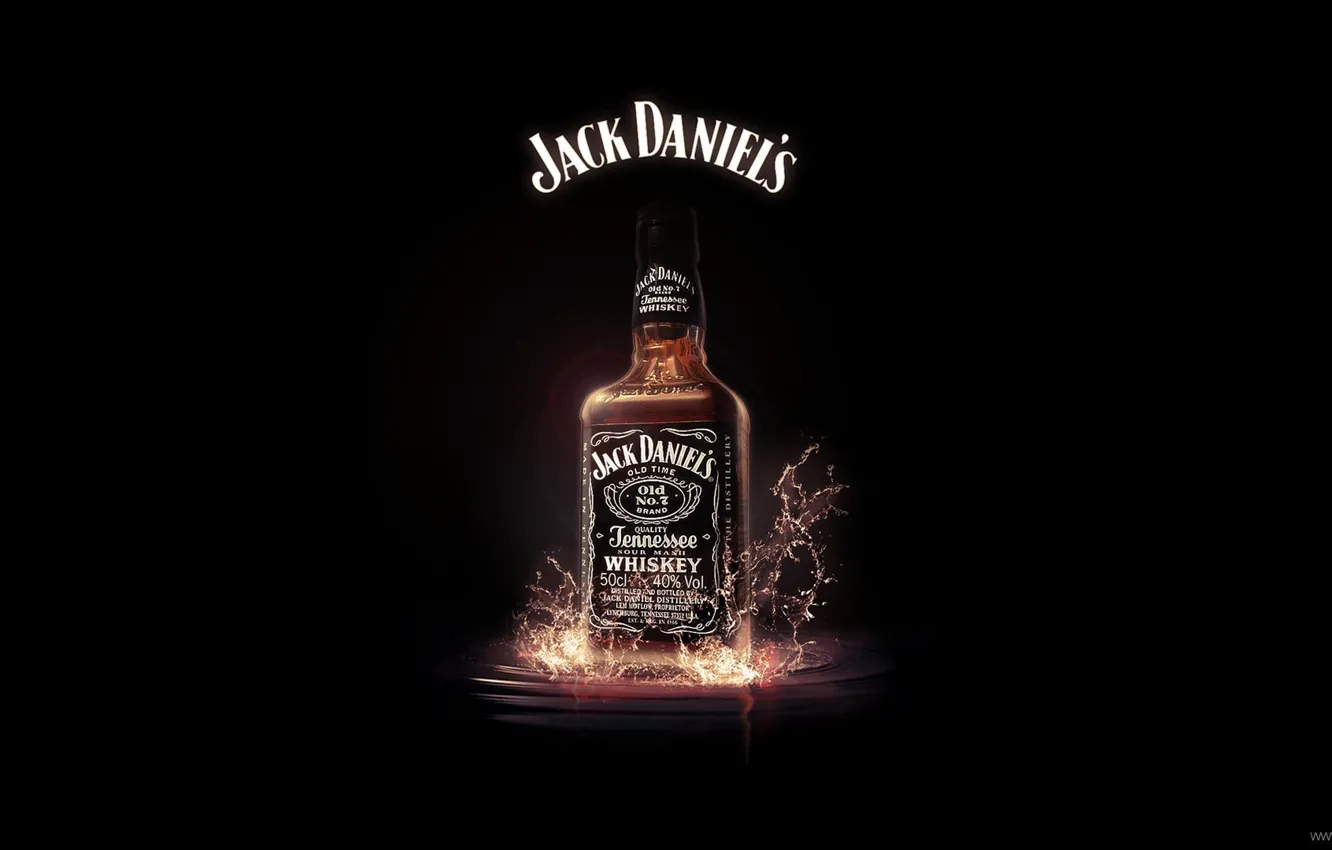 Photo wallpaper bottle, black background, Jack Daniels