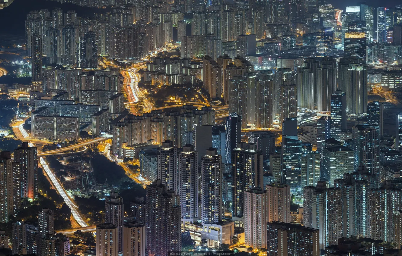 Photo wallpaper the city, movement, view, Hong Kong, lights, night, Peter Stewart