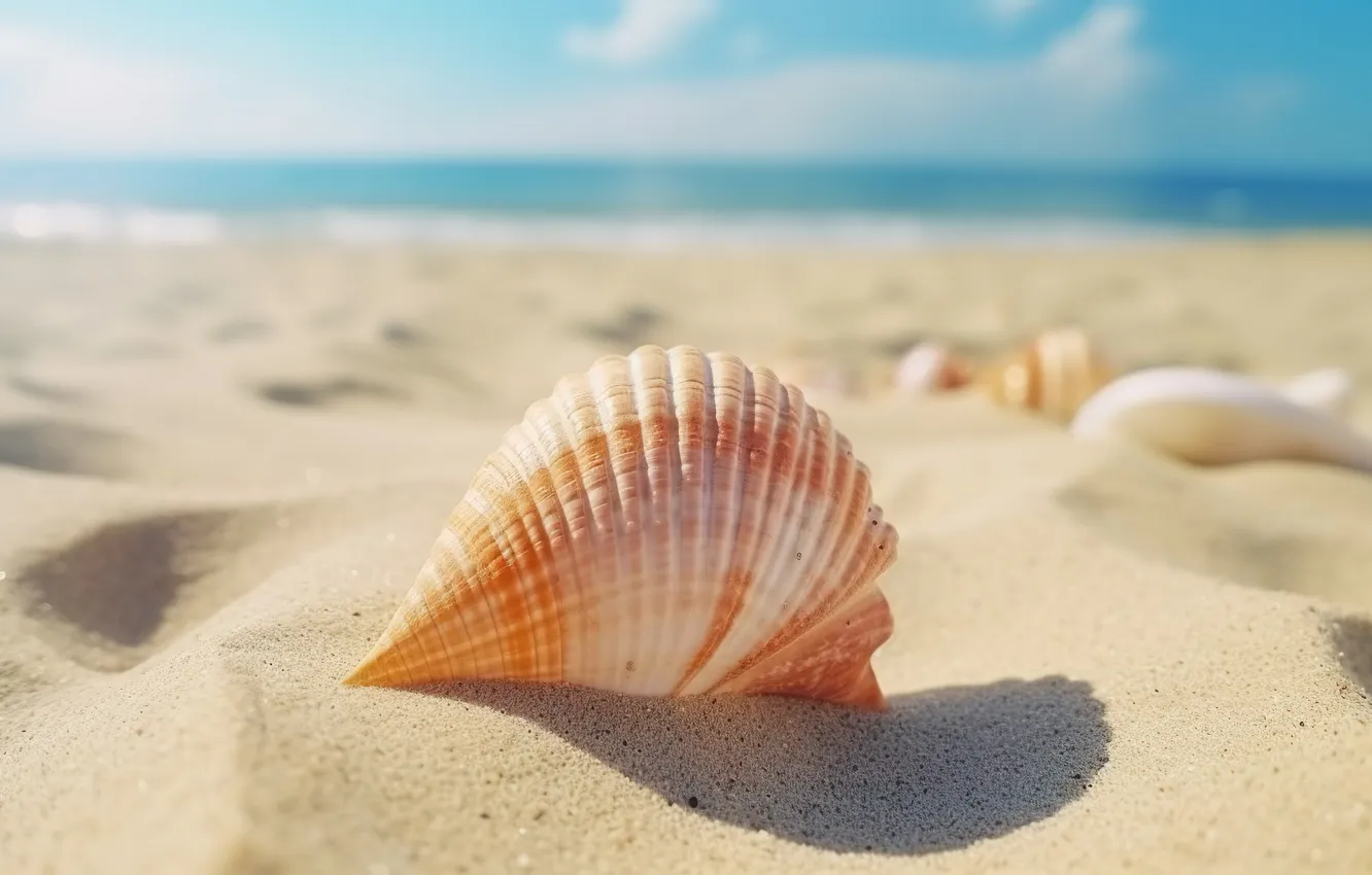 Photo wallpaper sand, sea, wave, beach, summer, shore, sink, shell