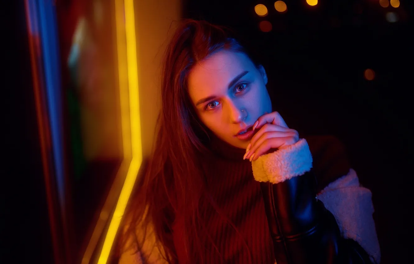 Photo wallpaper look, girl, face, pose, hands, long hair, Sergey Bogatkov