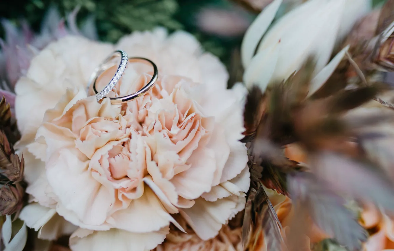Photo wallpaper flowers, bouquet, ring, wedding