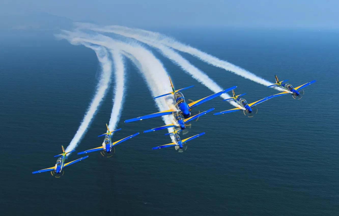 Photo wallpaper sea, smoke, aircraft, Brazil, Rio de Janeiro, FAB, Air force of Brazil, The air force …
