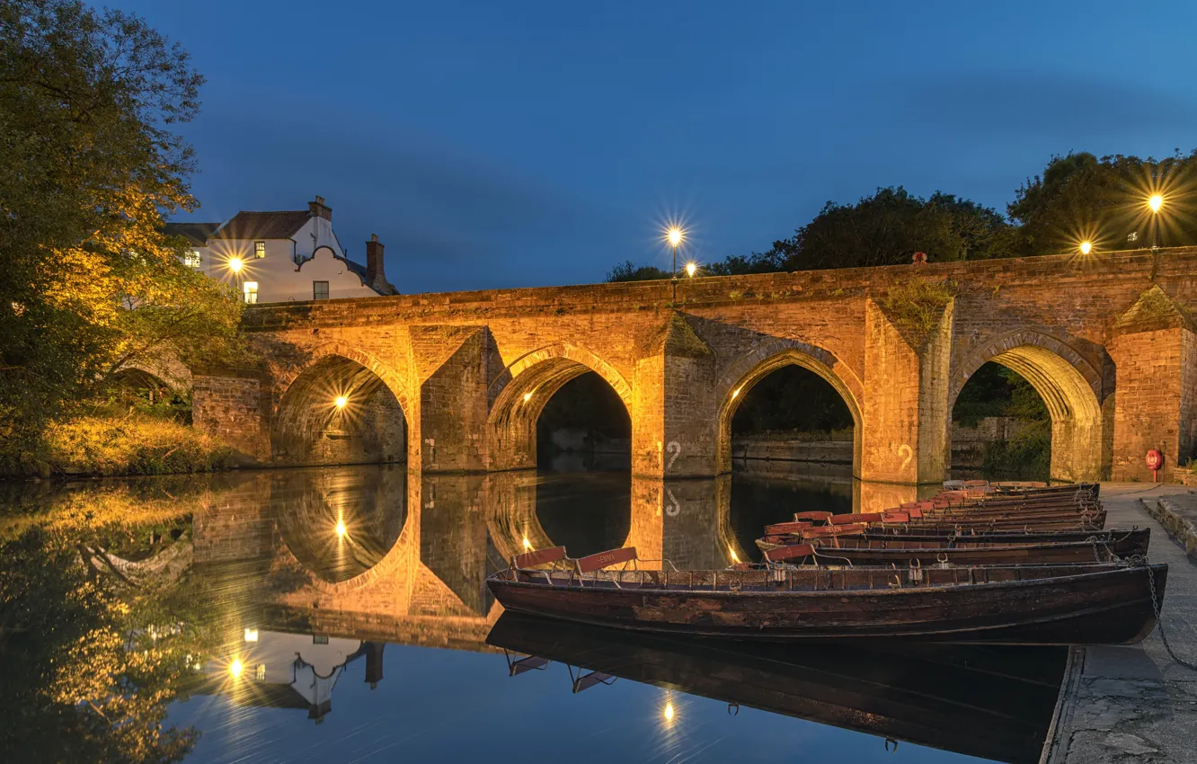 Photo wallpaper bridge, the city, photo, boat, England, home, the evening, pier