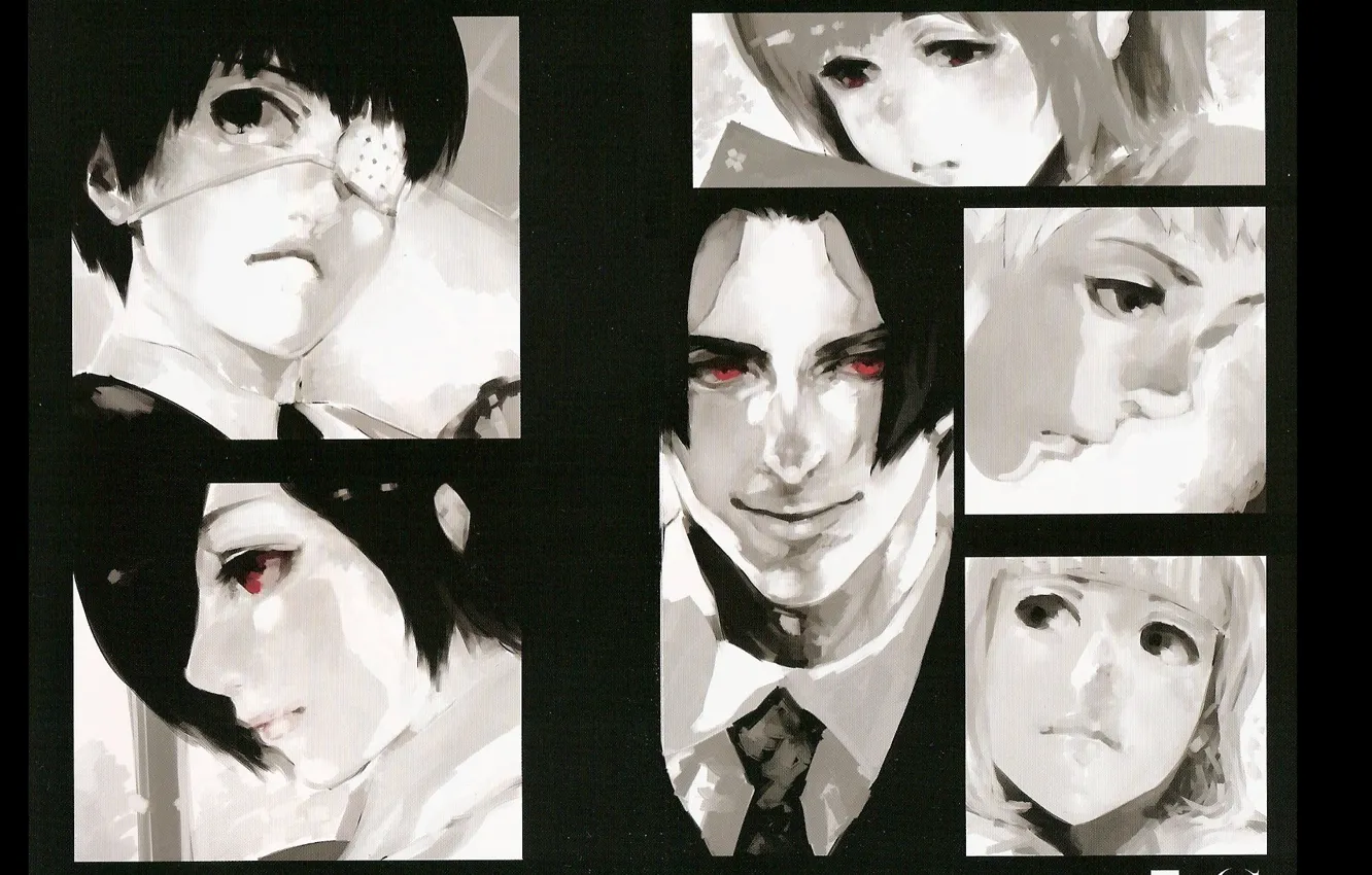 Photo wallpaper face, monsters, red eyes, eye patch, Tokyo Ghoul, Ken Kanek, Bring Kirishima, Juuzou Suzuya