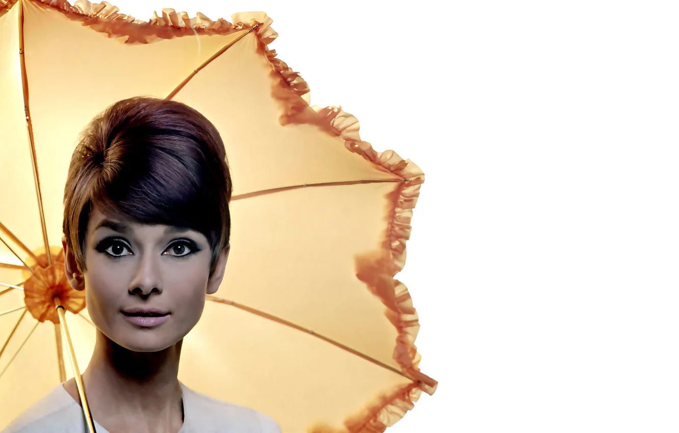 Photo wallpaper face, umbrella, actress, Audrey Hepburn, Audrey Hepburn