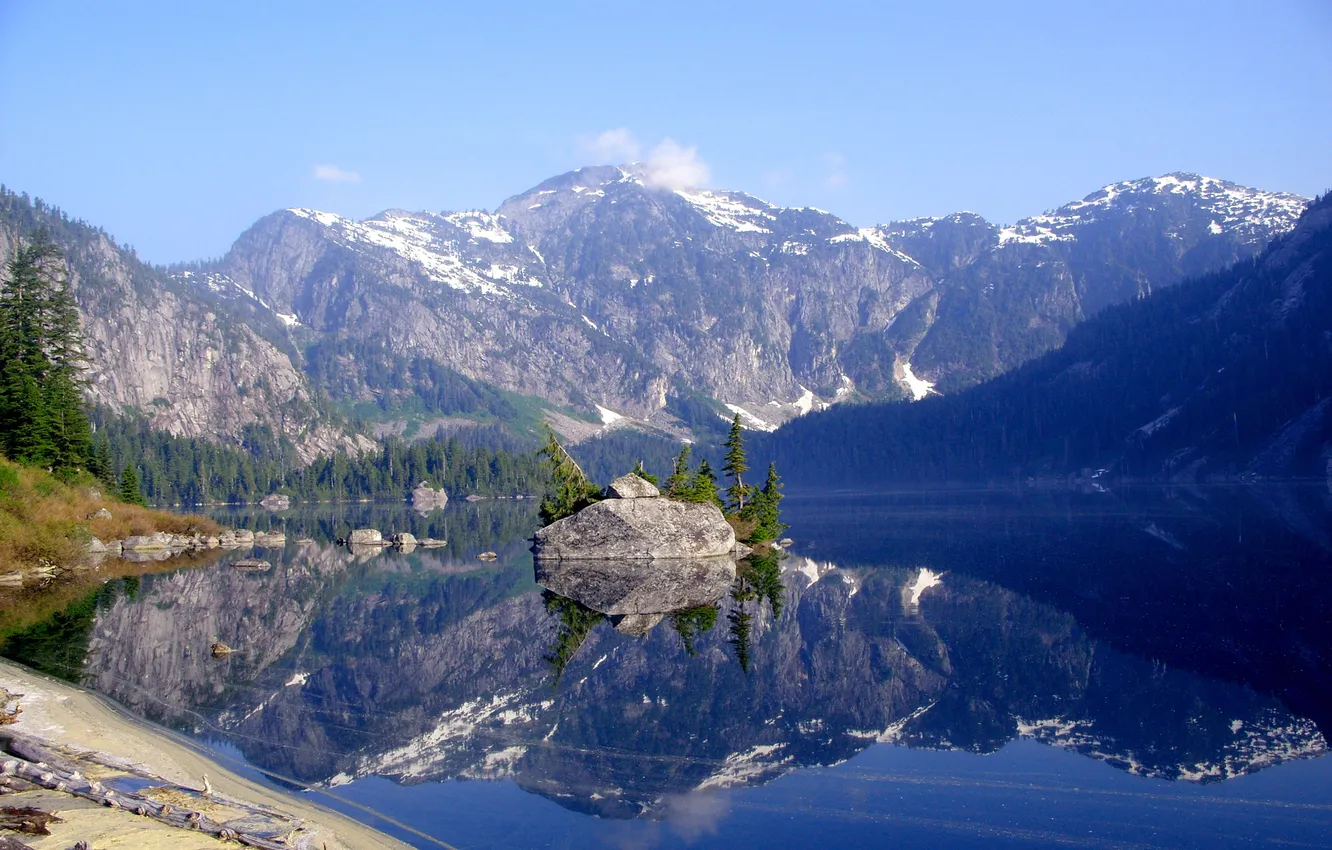 Photo wallpaper forest, landscape, mountains, nature, lake, reflection, island, Canada